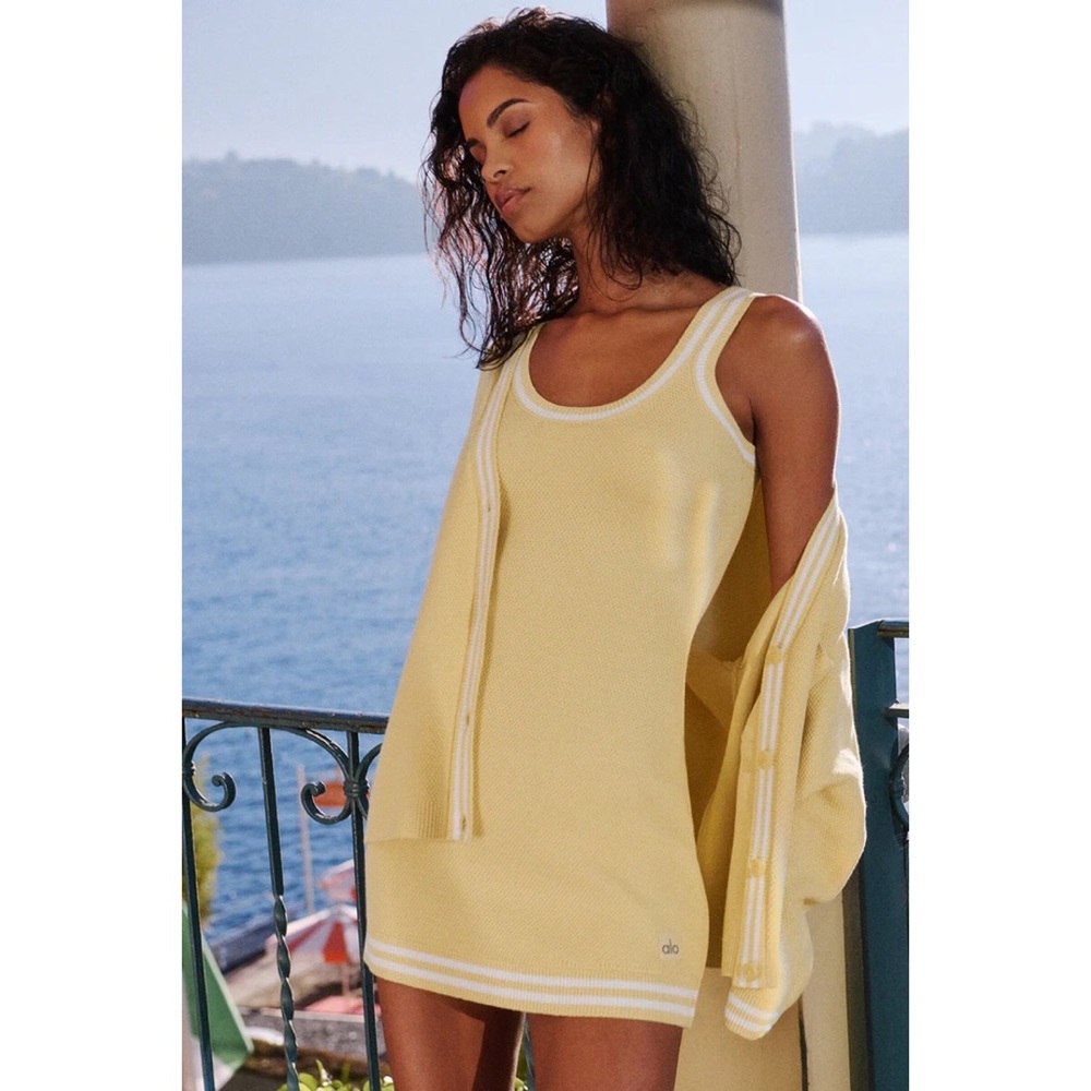 ALO Yoga Yellow Knit Tank Dress with White Trim - Picture 4 of 10